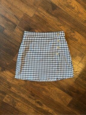 Hollister Checkered Mini Skirt with Side Button Detail - Blue/White